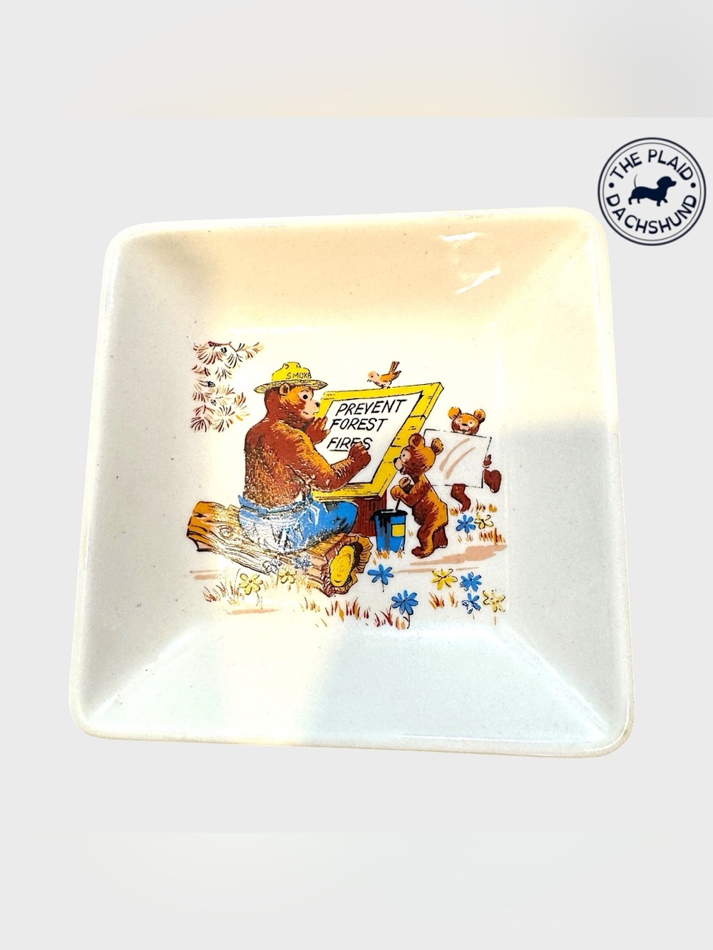 Vintage Cream Smokey Bear Trinket Dish